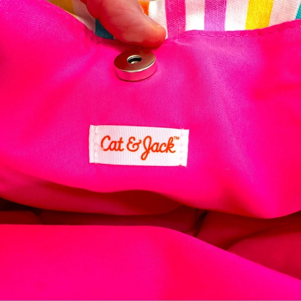 Cat and Jack Colorful Striped Canvas Tote Bag With Side Pockets - Picture 6 of 7